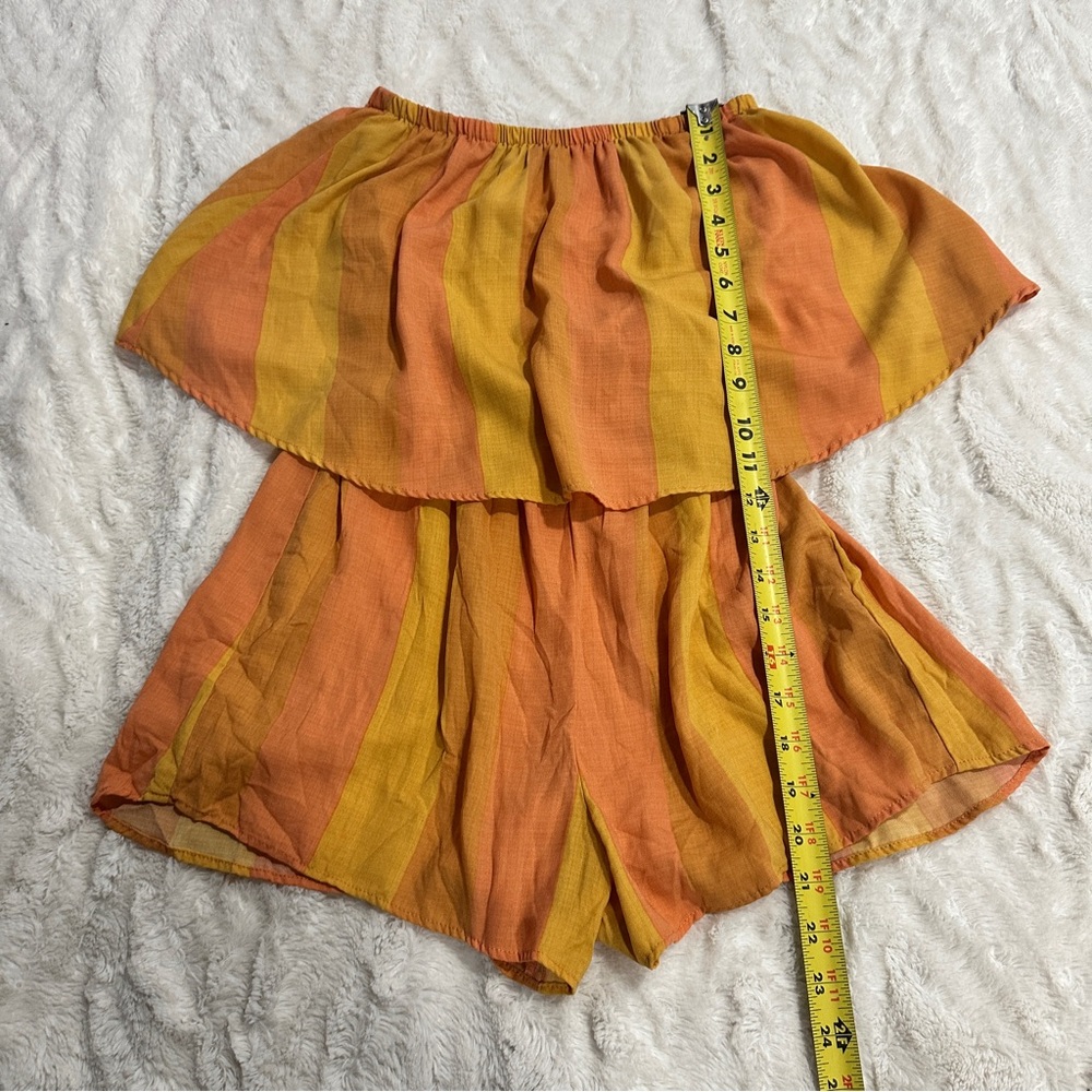 Show Me Your Mumu XS Romper Thelma Sunkissed Stripe Strapless Orange Yellow - Picture 6 of 10
